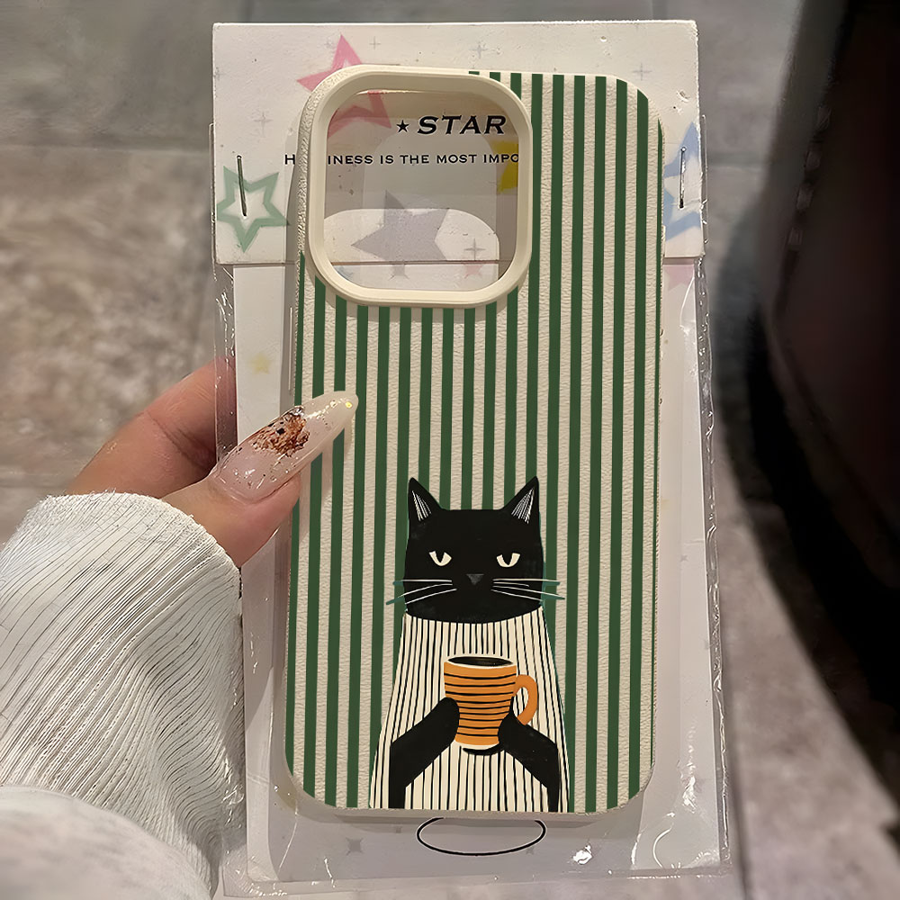 Phone Cases Funny - غطاء هاتف مضحك بنمط قطة وقهوة