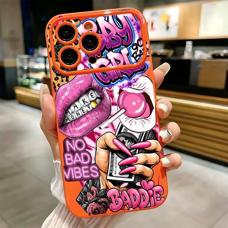 Phone Cases Iphone - جراب هاتف بتصميم شفاه وردية وطبعة