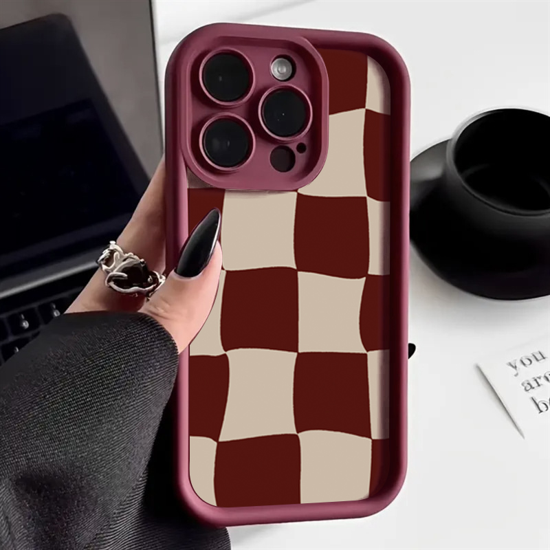 Phone Cases Red - النبيذ الأحمر تشوه شبكة نمط جراب