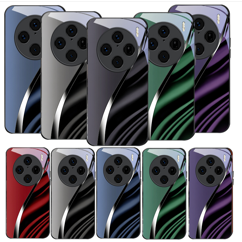 Phone Cases Vivo - غطاء هاتف زجاجي أسود بتصميم أضواء