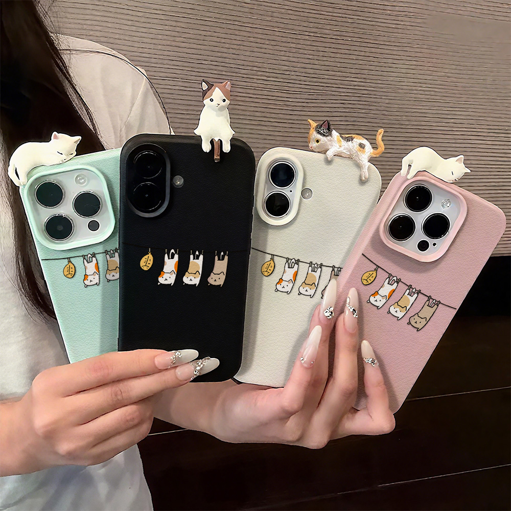 Phone Cases Cute Iphone 14 - ثلاثية الأبعاد لطيف الكرتون القط حافظة
