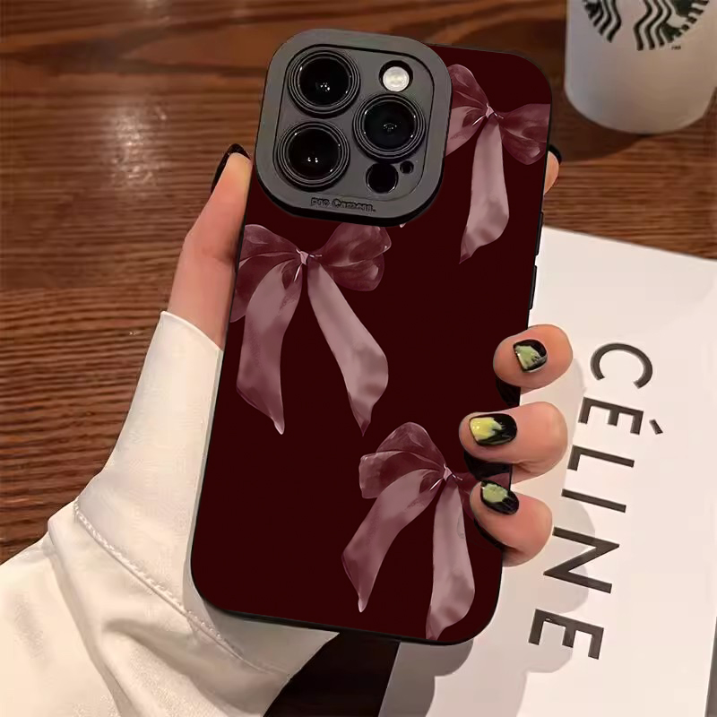 Phone Cases Red - النبيذ الأحمر Bowknot نمط لينة قضية