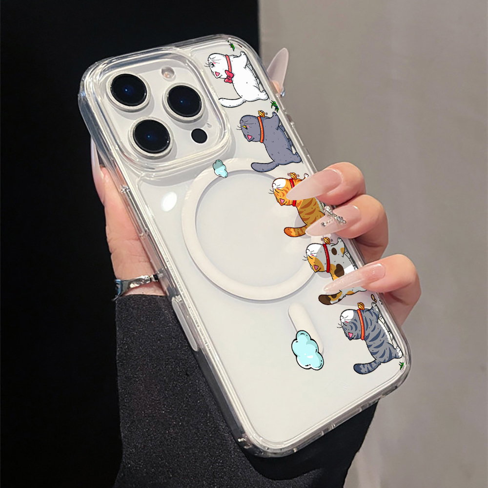 Phone Cases Cute Iphone 14 - غطاء هاتف شفاف بتصميم قطة كرتونية