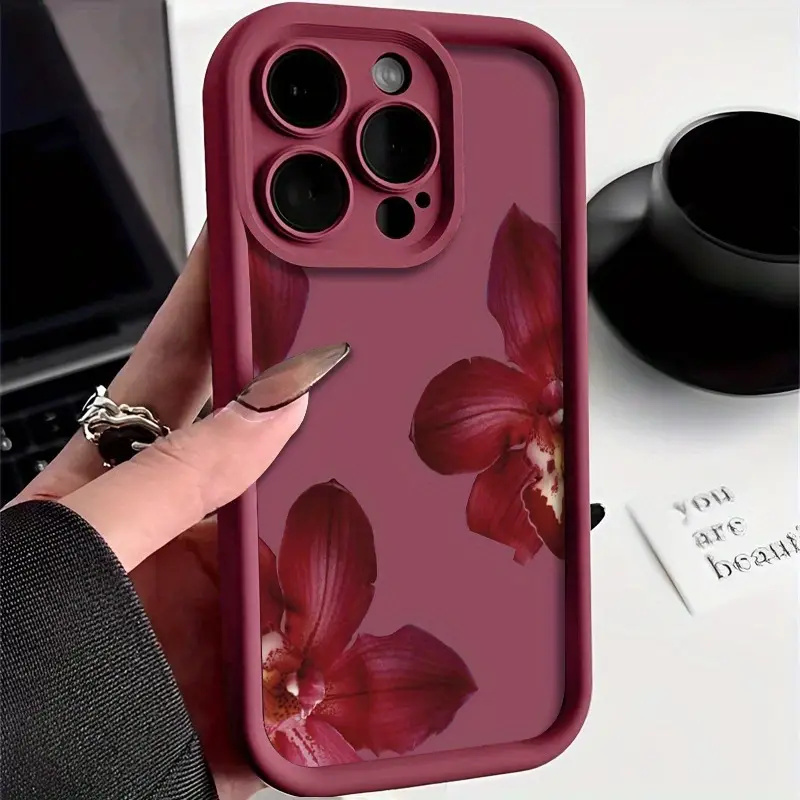 Phone Cases Red - غطاء هاتف بنمط زهرة الأوركيد باللون